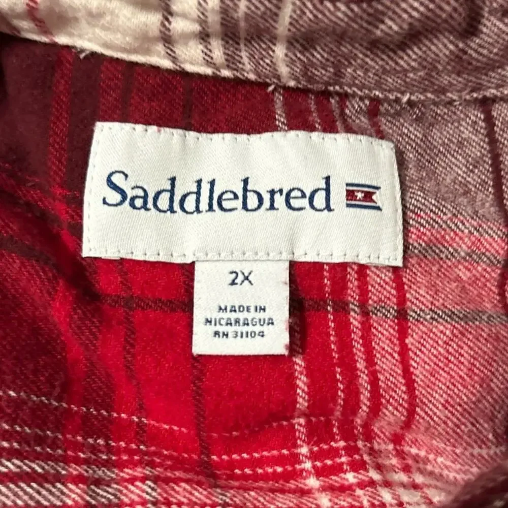 Saddlebred Men's Red White‎ Plaid Long Sleeve Button Down Flannel Shirt Size 2X